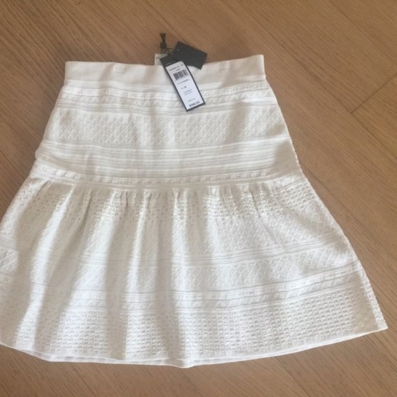 NWT BCBG Silk & Cotton Pointelle Peplum Mini Skirt, Cream White, Sz M - Picture 8 of 8